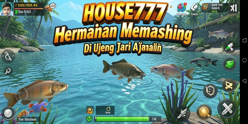 Tampilan gameplay seru dalam HOUSE777 saat menangkap ikan di lautan.