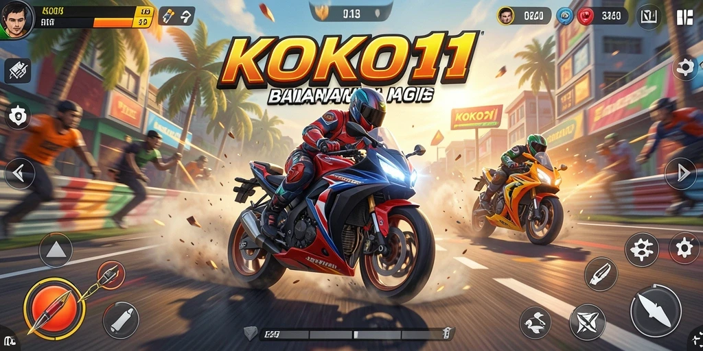 Tampilan gameplay KOKO11 dengan balapan motor yang seru.