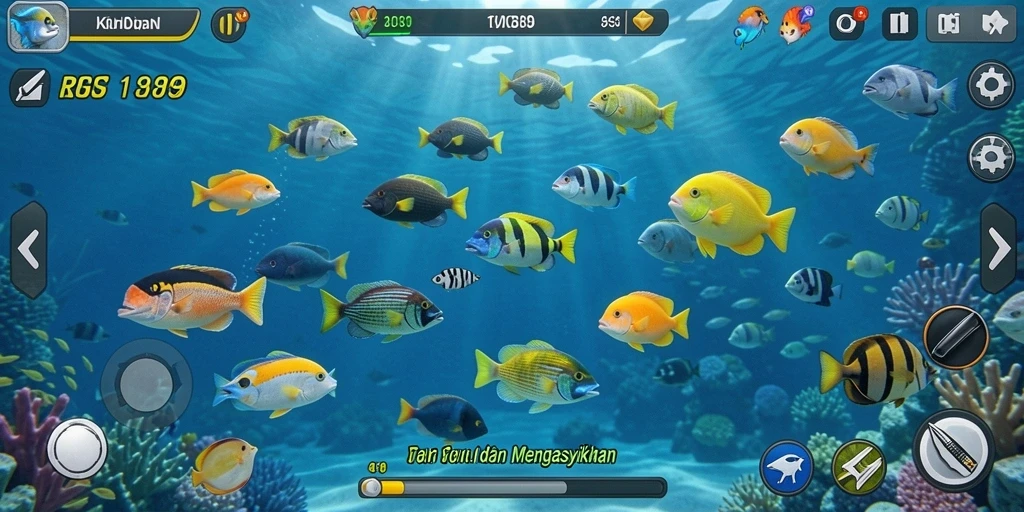 Tampilan gameplay RR89 saat berburu ikan dengan teman.
