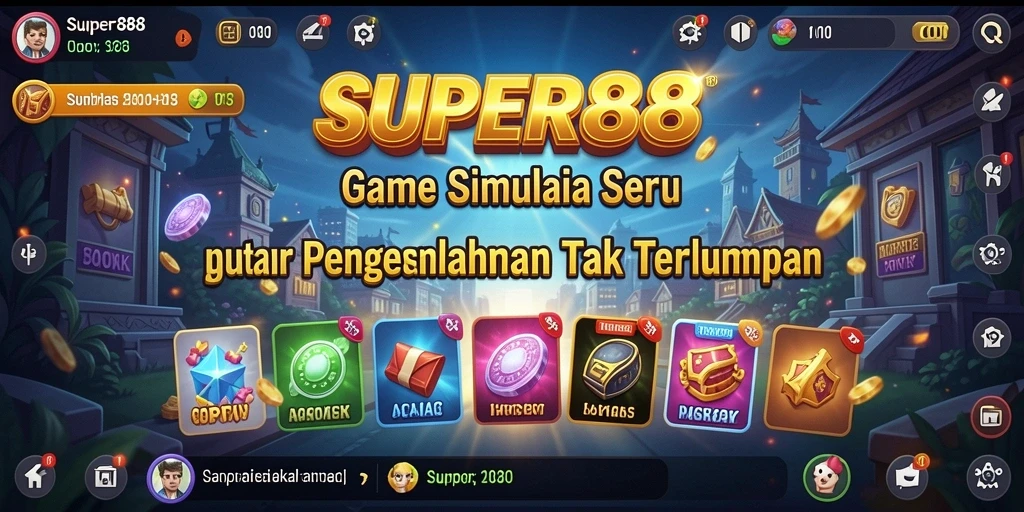Screenshot SUPER88 menampilkan gameplay simulasi yang mendebarkan dan penuh warna.